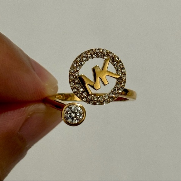 Michael Kors Gold-Tone Encircled Logo Open Ring Size 8 - Picture 3 of 14